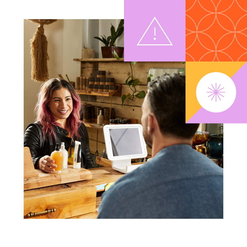 Customer paying for cosmetics over the counter